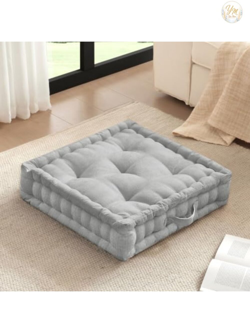 Large Chenille Tufted Floor Pillow Shredded Foam Meditation Yoga Cushion